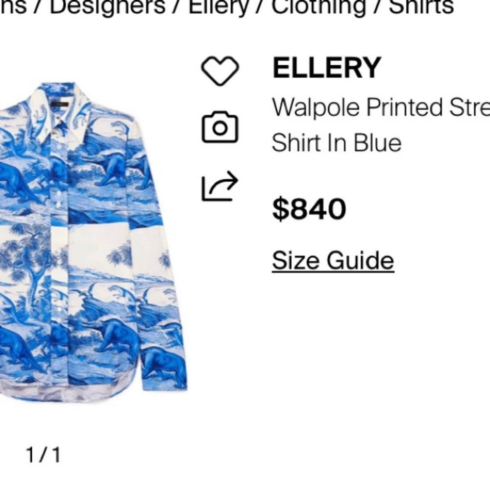 Ellery silk Blue and White Dinosaur Print Shirt - Picture 3 of 16